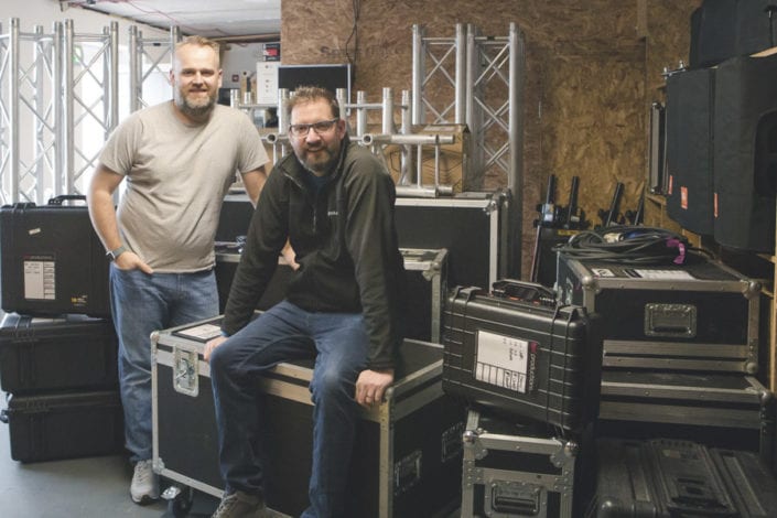 Le Mark PAL Road Case Labels at BNL Productions – (left to right) BNL’s Stuart McCollum & Nicholas Hutchinson Le Mark PAL Road Case Labels at BNL Productions - (left to right) BNL's Stuart McCollum & Nicholas Hutchinson
